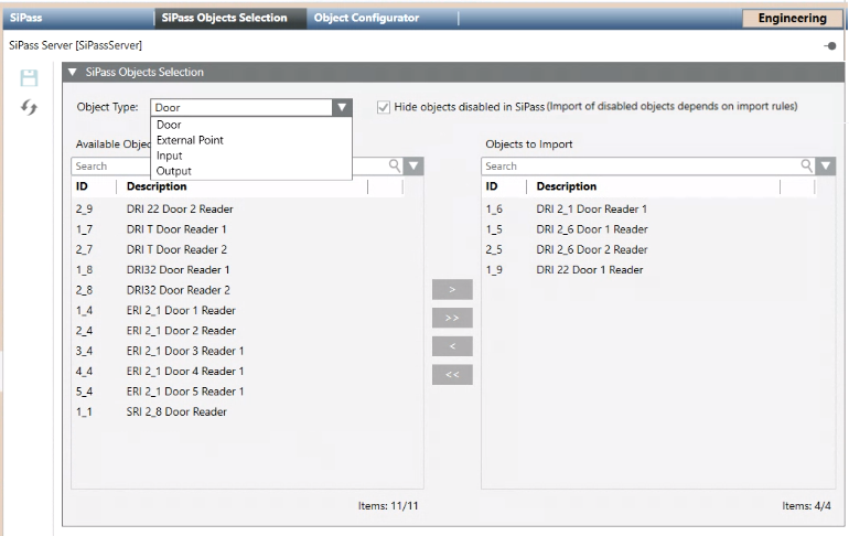 Sipass Objects Selection