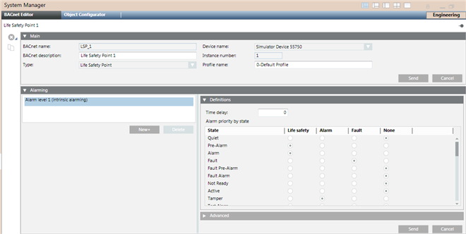BACnet Object Editor (Intrinsic Alarm Selected).